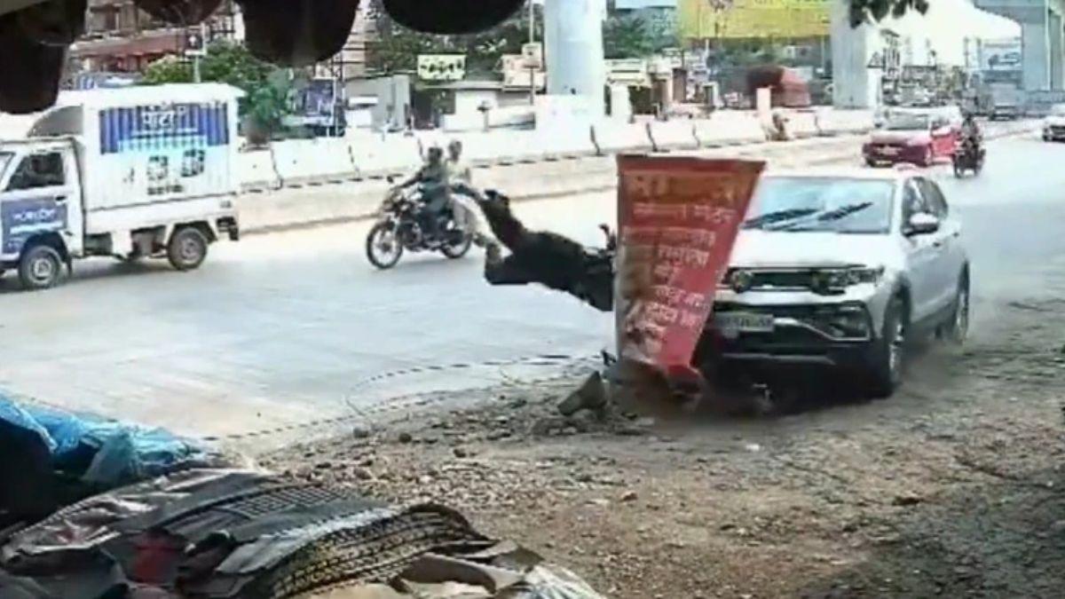 Pune: Caught on CCTV, pedestrian woman flung into air as car hits her ...