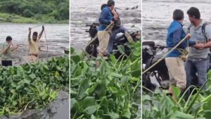 Watch: Pune Police Personnel Form Human Chain to Rescue Man Stranded on Mula-Mutha River Bund in Kharadi
