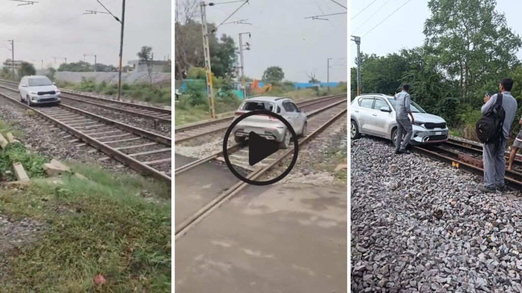 Woman drives car on railway tracks Shankarpally