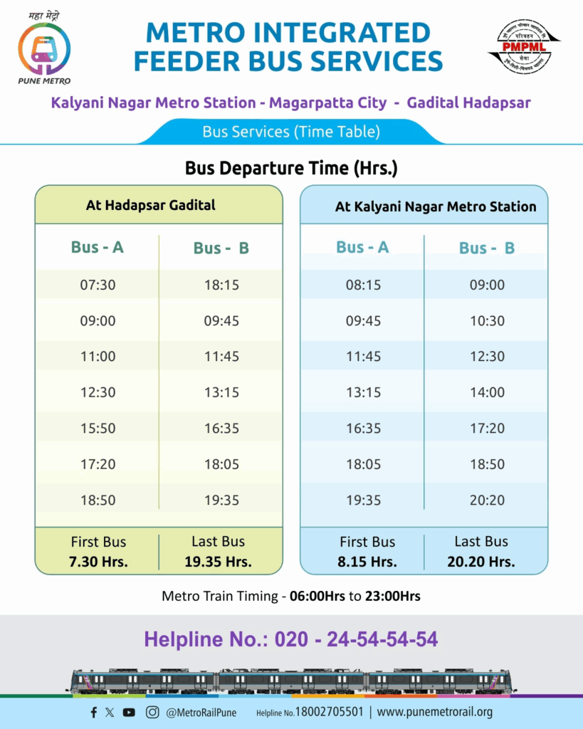 Pune: New Metro Feeder Bus Service Launched Between Kalyani Nagar and Hadapsar (Gadital)