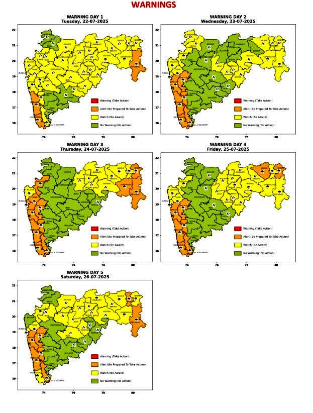 Maharashtra Weather Update: Heavy to Very Heavy Rainfall Expected Across State for Next 4-5 Days 3 Districtwise Weather Alert