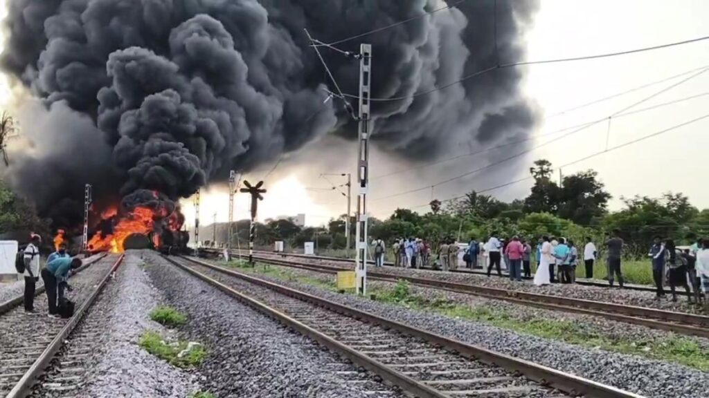 Goods train fire near Tiruvallur