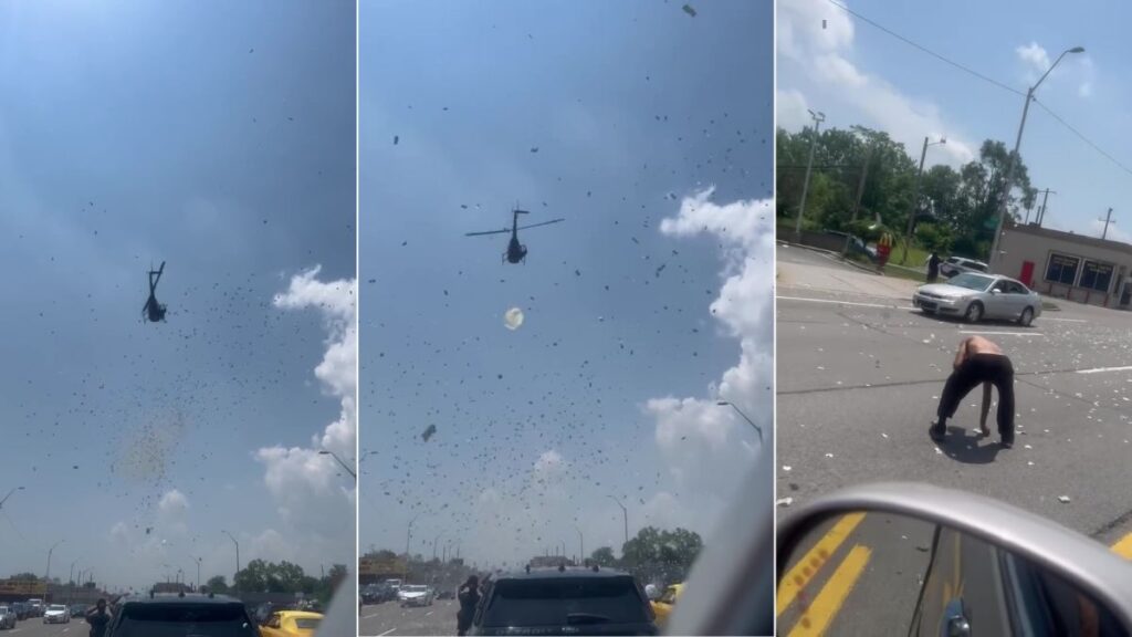 When Money and Rose Petals Rained from Sky 1 Helicopter drops money to honor Detroit man