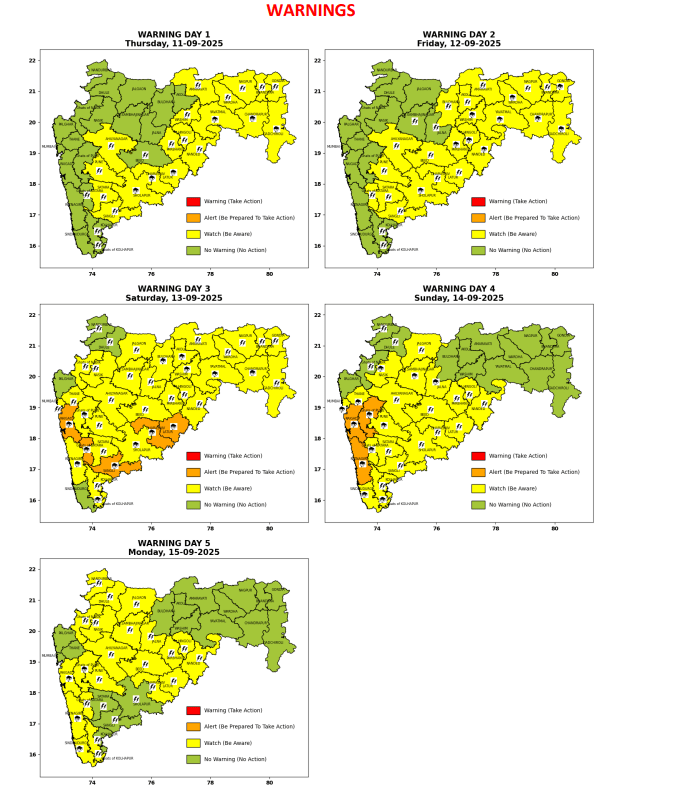 Rain, Thunderstorms Return in Maharashtra: Most Districts on Yellow, Western Ghats & Konkan on Orange Alert 2 Maharashtra Weather Alert by IMD
