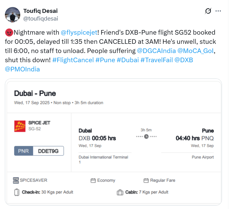 Dubai-Pune SpiceJet Flight