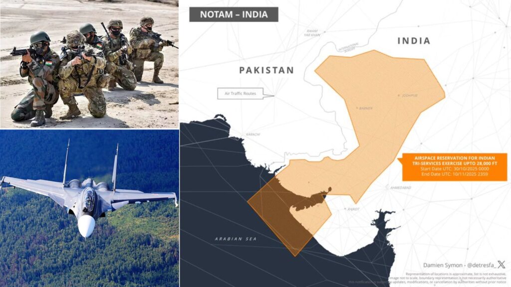 India Issues NOTAM for Massive Tri-Services Military Exercise Along Pakistan Border Amid Rising Tensions 1 India tri-services military exercise NOTAM