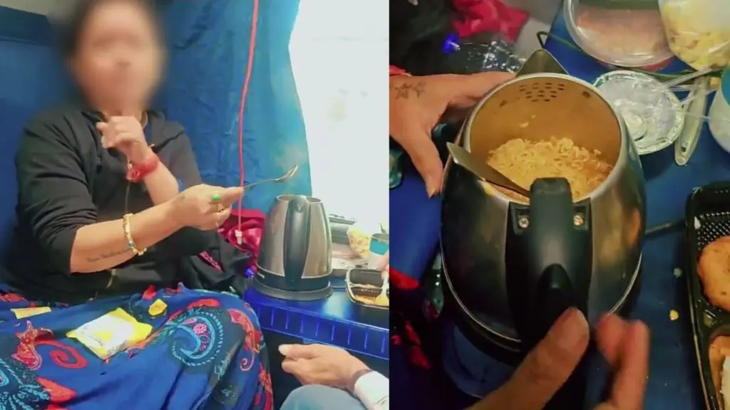 Viral Video Shows Woman Cooking Maggi in Train with Electric Kettle; Railways Initiate Action After Backlash