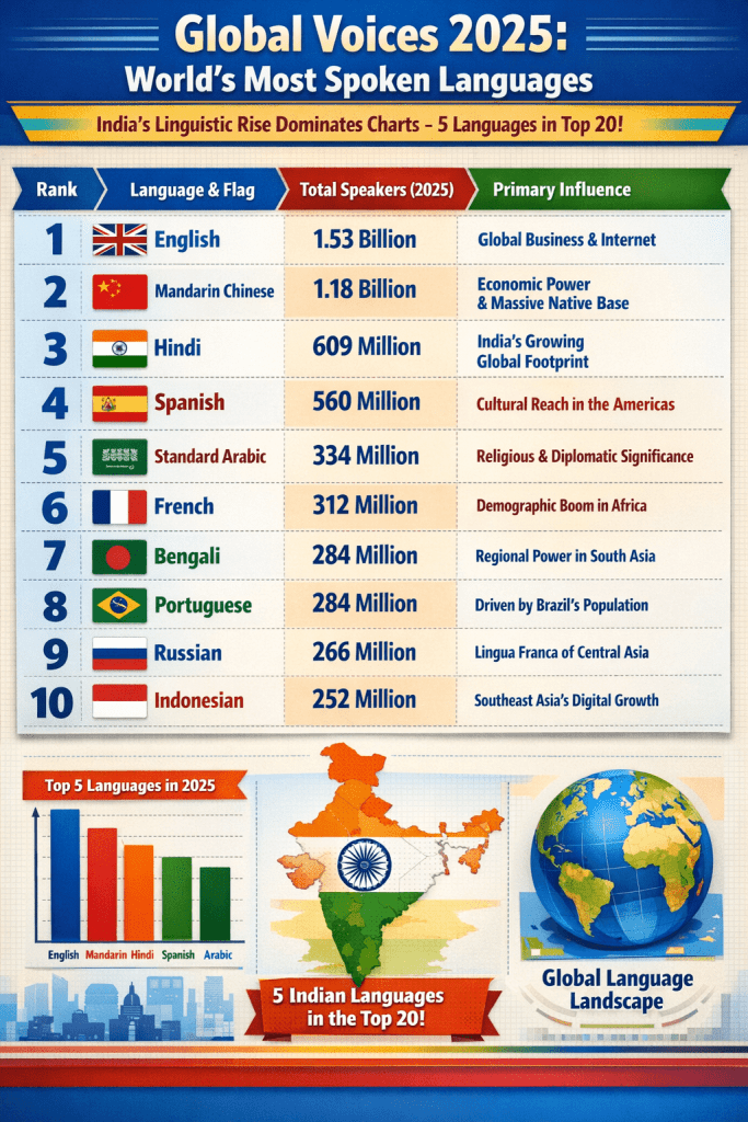 Infographic showing world's most spoken languages in 2025