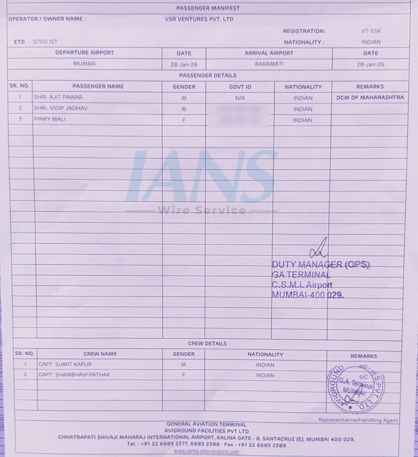 Passenger Manifest - Baramati Plane Crash