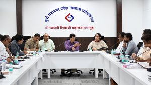 Officials attending a PMRDA disaster management meeting led by Municipal Commissioner Dr. Abhijit Chaudhary to discuss pre-monsoon preparations.