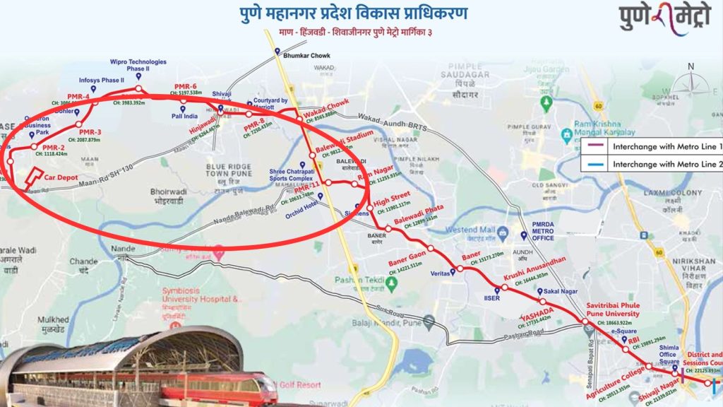 Map Showing Stations in First Phase of Pune Metro Line 3