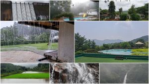 A collage of 8 picturesque photos showing places of interest near Pune during monsoon season.